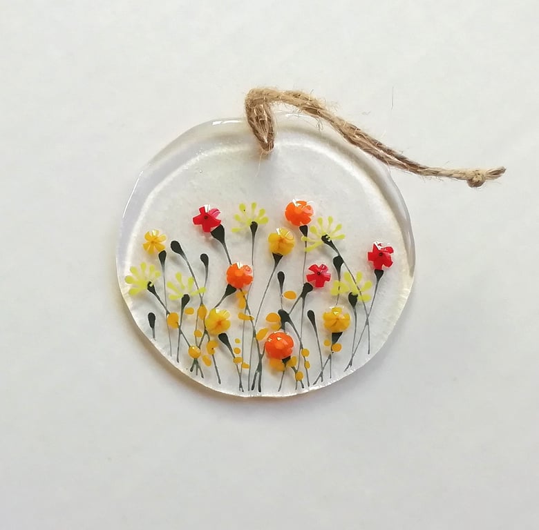 Yellow Floral Suncatcher: Fused Glass Flower Hanger