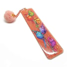 Orange Parrots Bookmark with Peach Pompom, Bookworm Gift