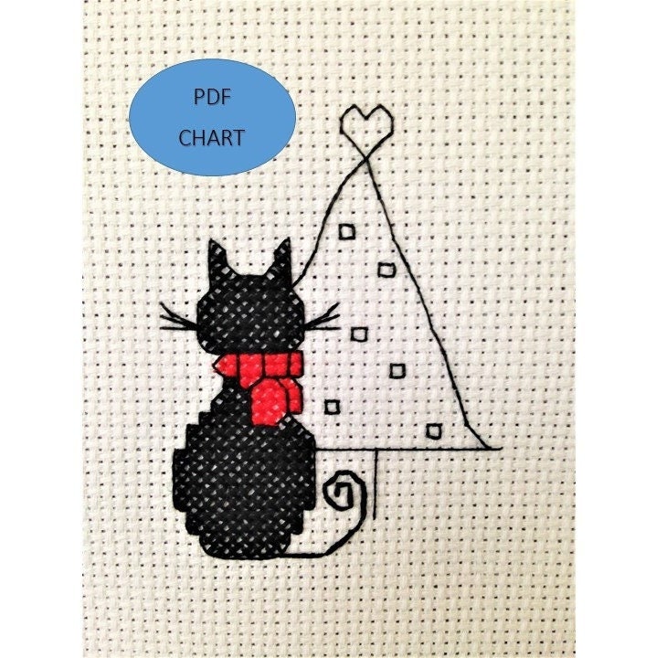 Black Cat Christmas Cross Stitch Pattern: Set of 3 (PDF Digital Download)