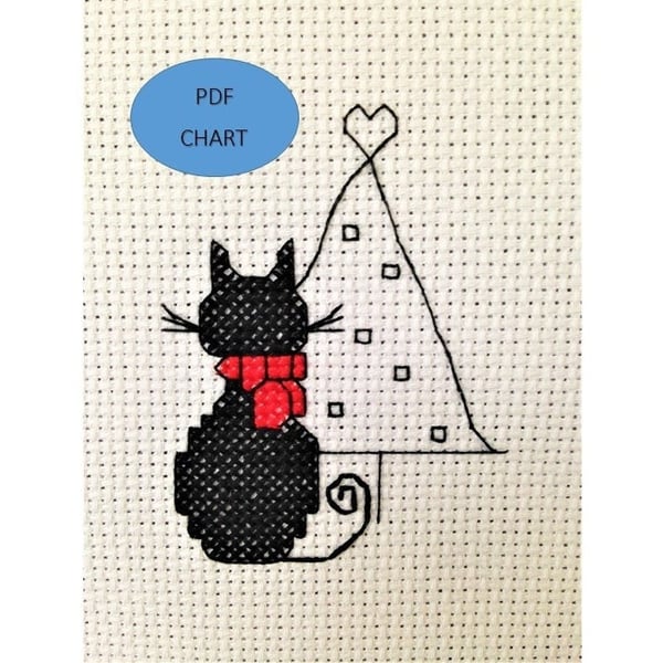 Black Cat Christmas Cross Stitch Pattern: Set of 3 (PDF Digital Download)