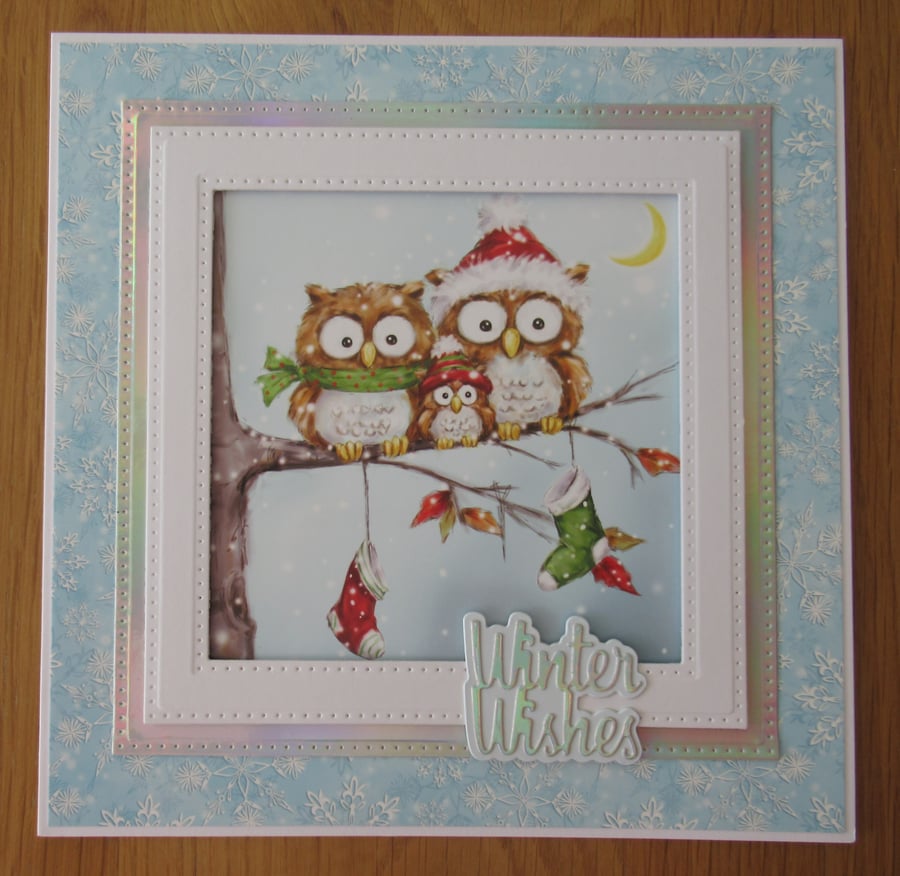 8x8" Family of Owls - Christmas Card