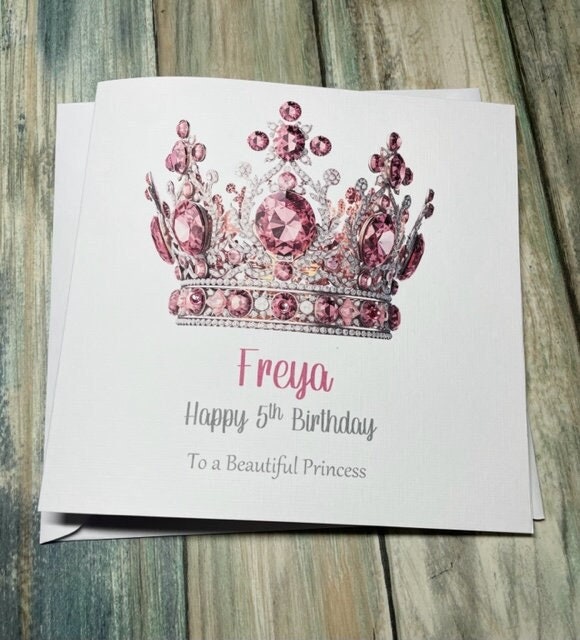 Princess Queen Crown Personalised Birthday card Girl Happy Birthday