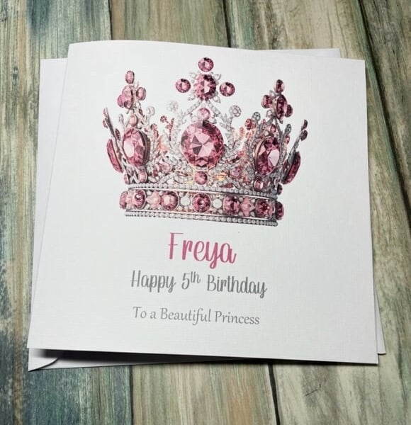 Princess Queen Crown Personalised Birthday card Girl Happy Birthday