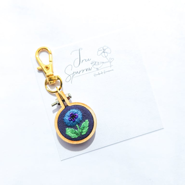 Hand Embroidered Floral Keyring