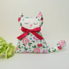  Lavender Cat Sachet in Cream, Red and Pink Retro Floral Fabric