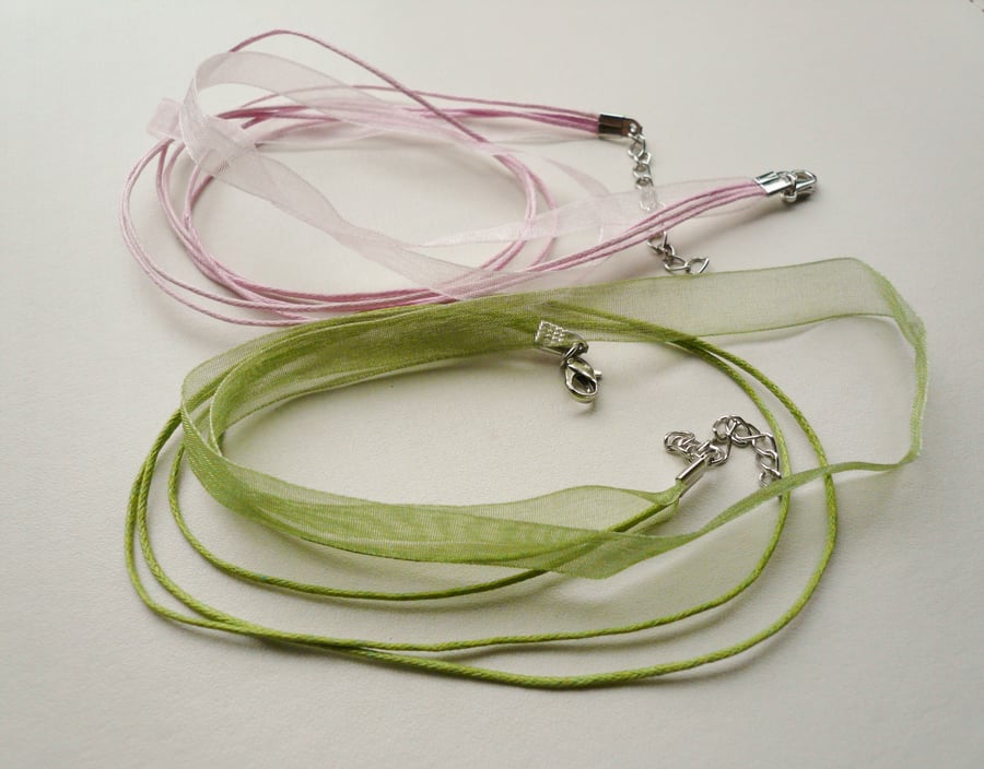 2 Lace and Organza Ribbon Necklace Thongs