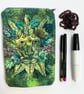 Green man velvet makeup, Jewellery, toiletries bag, pencil case or kindle pouch.