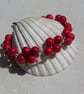 Natural Red Coral Gemstone Beaded Bracelet "Holly Berry"