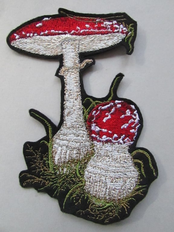 Mushroom Toadstool Fungi  Embroidered Sew on Applique Patch