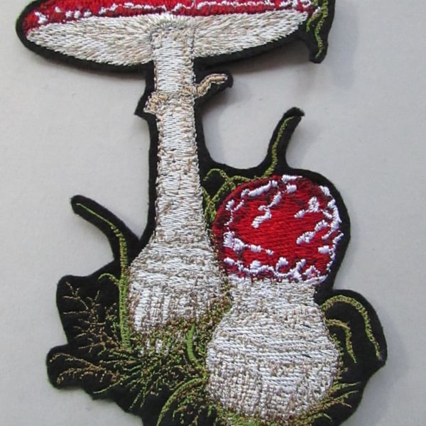 Mushroom Toadstool Fungi  Embroidered Sew on Applique Patch