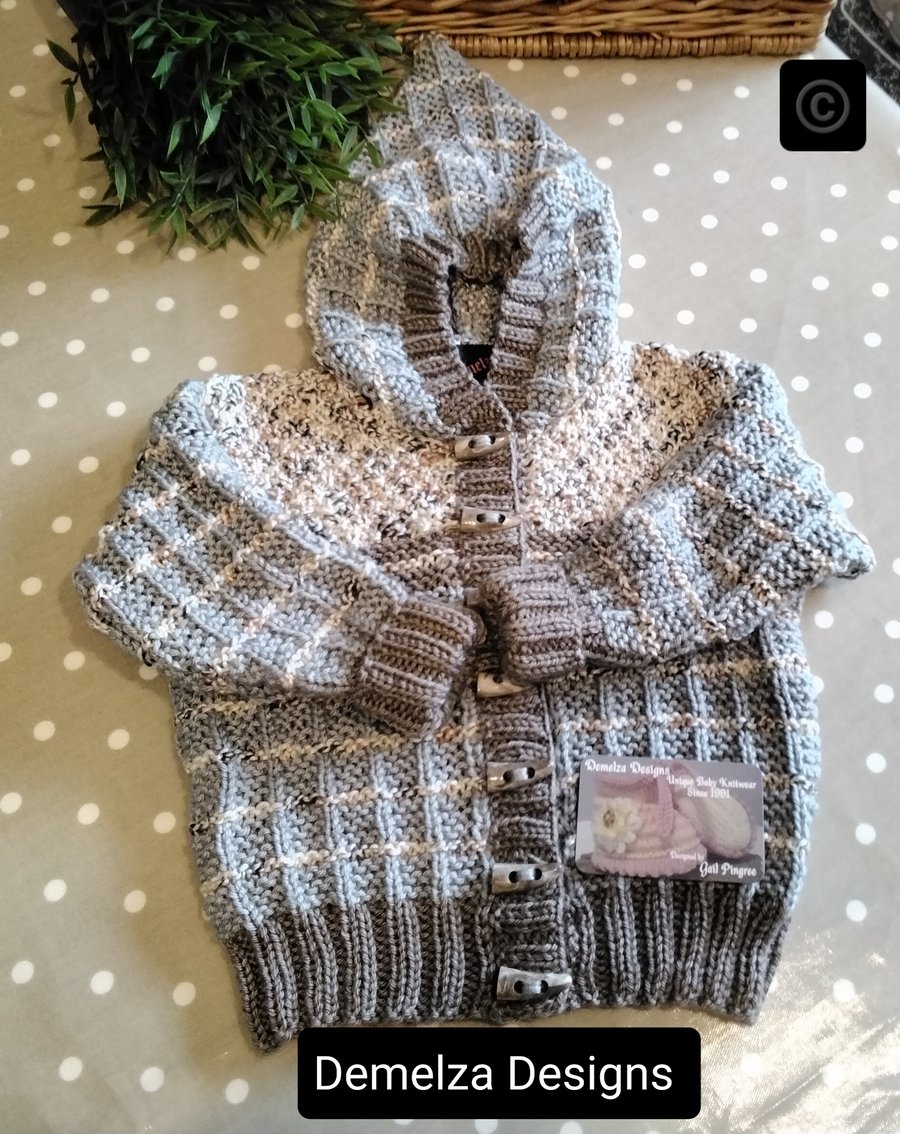Toddler's Hand Knitted Aran Hooded Jacket 2-3 years size