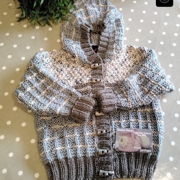 Toddler's Hand Knitted Aran Hooded Jacket 2-3 years size