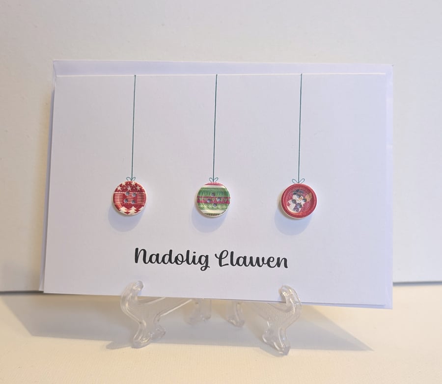 Nadolig Llawen Welsh Merry Christmas card with Christmas button baubles