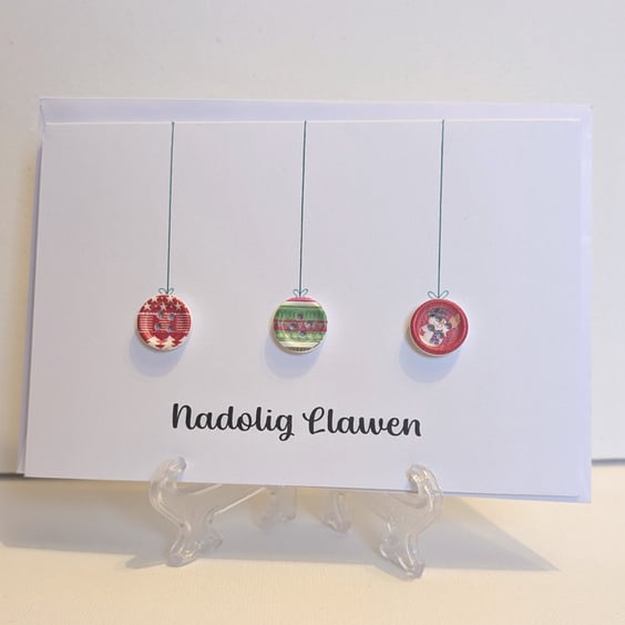 Nadolig Llawen Welsh Merry Christmas card with Christmas button baubles