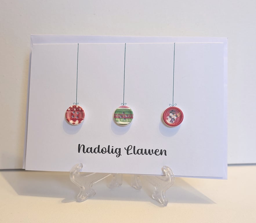 Nadolig Llawen Welsh Merry Christmas card with Christmas button baubles