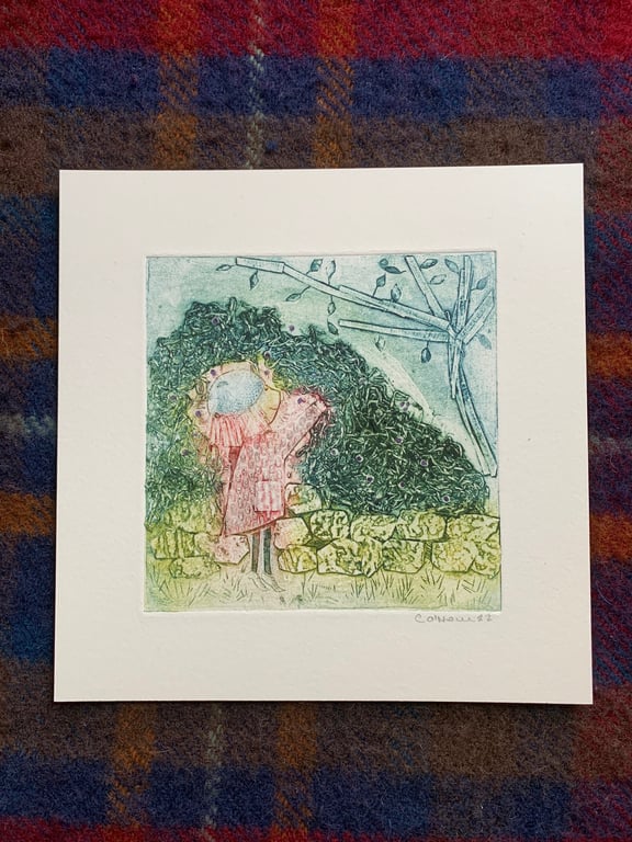 Blackberry Picking -  Original Collagraph Print - Christmas Gift
