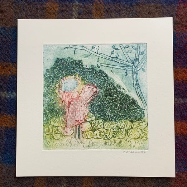 Blackberry Picking -  Original Collagraph Print - Christmas Gift