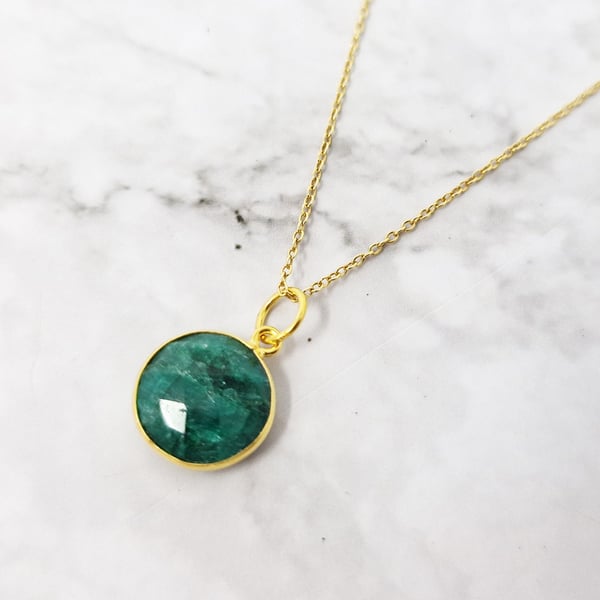 18ct Gold Vermeil Emerald Necklace, May Birthstone Chain, Gemstone Jewelry, Gree
