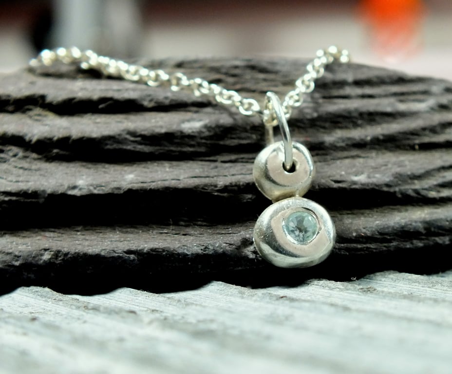 STERLING SILVER Pebble blue topaz pendant, Handmade Urban Jewellery