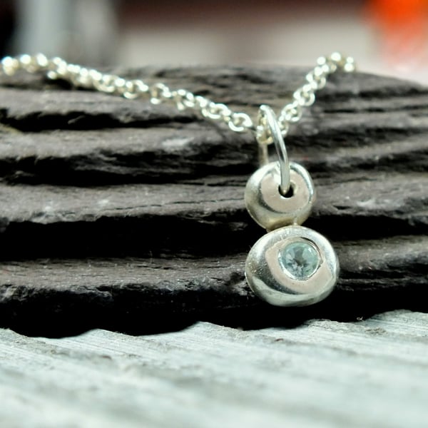 STERLING SILVER Pebble blue topaz pendant, Handmade Urban Jewellery