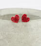 Red glitter small heart studs, Hypoallergenic titanium posts - Image 1