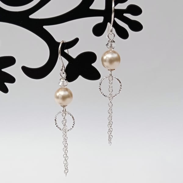 Pearl, crystal and chain drop earrings, bridesmaid gift, bead earrings