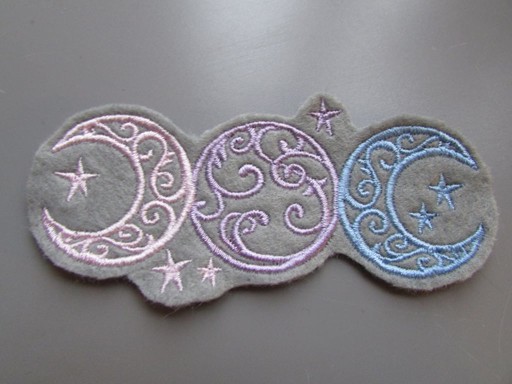 Moon Phazes Embroidered Sew on Applique Patch