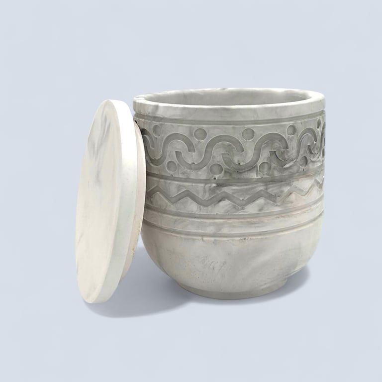 White and Grey Marbled Geometric Pattern Adorned Lidded Jewellery Box 