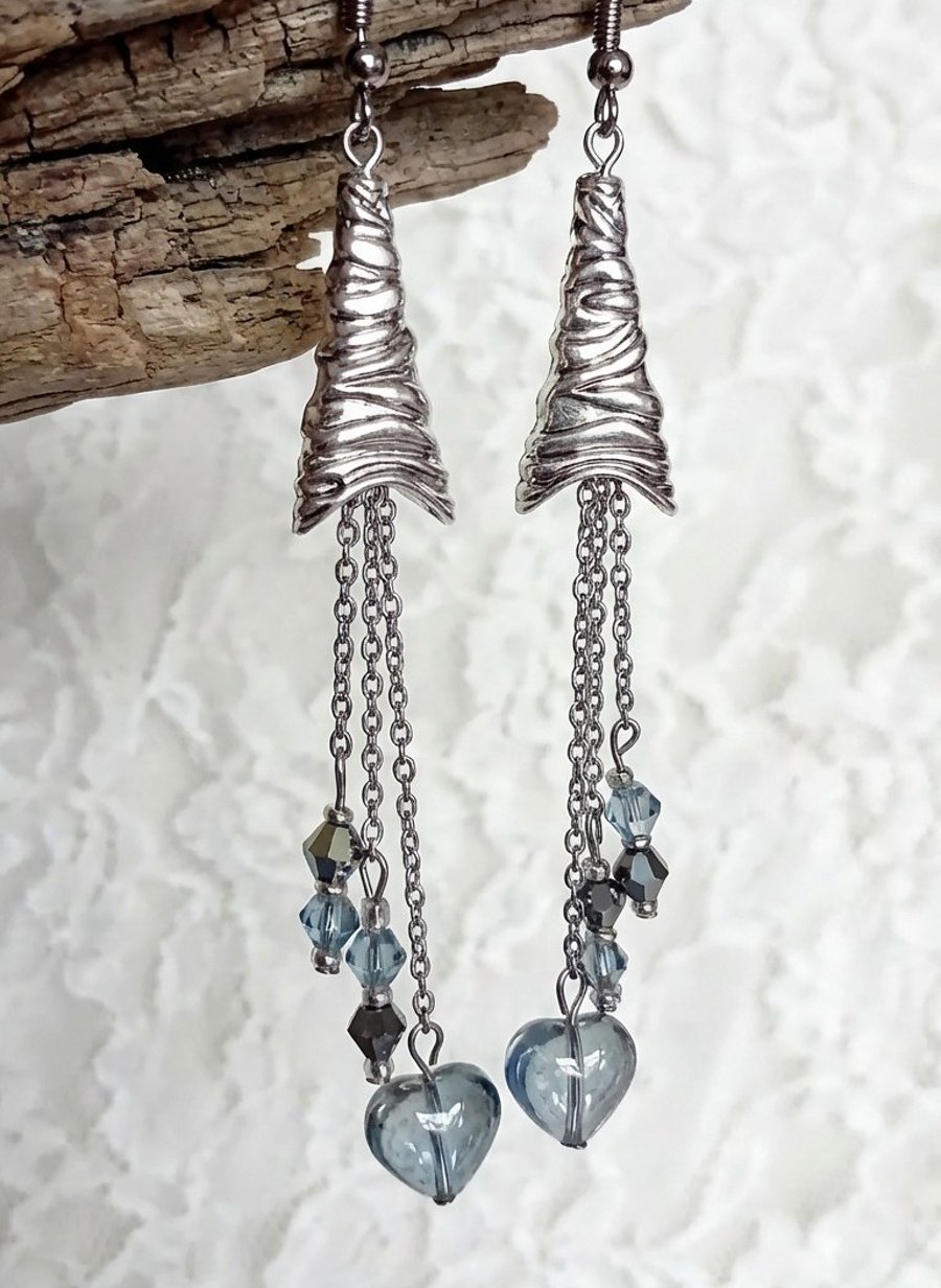 Glass Heart & Beaded Earrings 