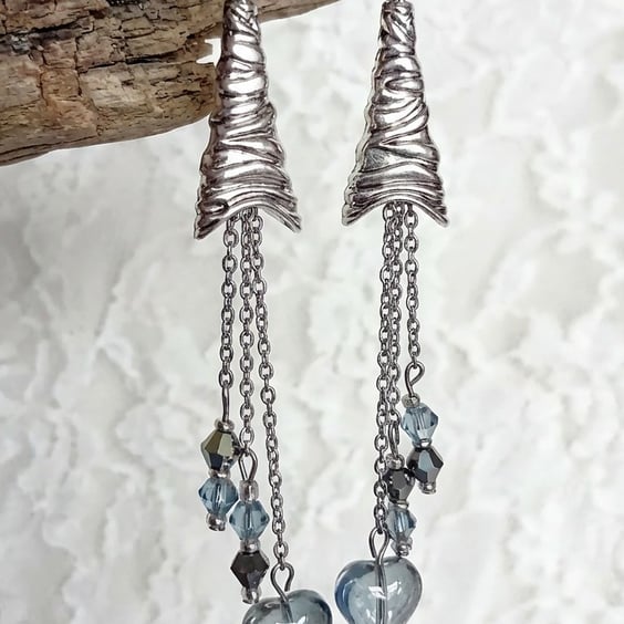 Glass Heart & Beaded Earrings 