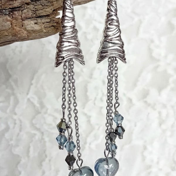Glass Heart & Beaded Earrings 