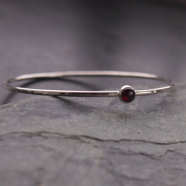 Sterling Silver Bangle with Garnet
