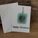 Unique Handcrafted Christmas Card with Artisan Fused Glass Victorian Carol singe