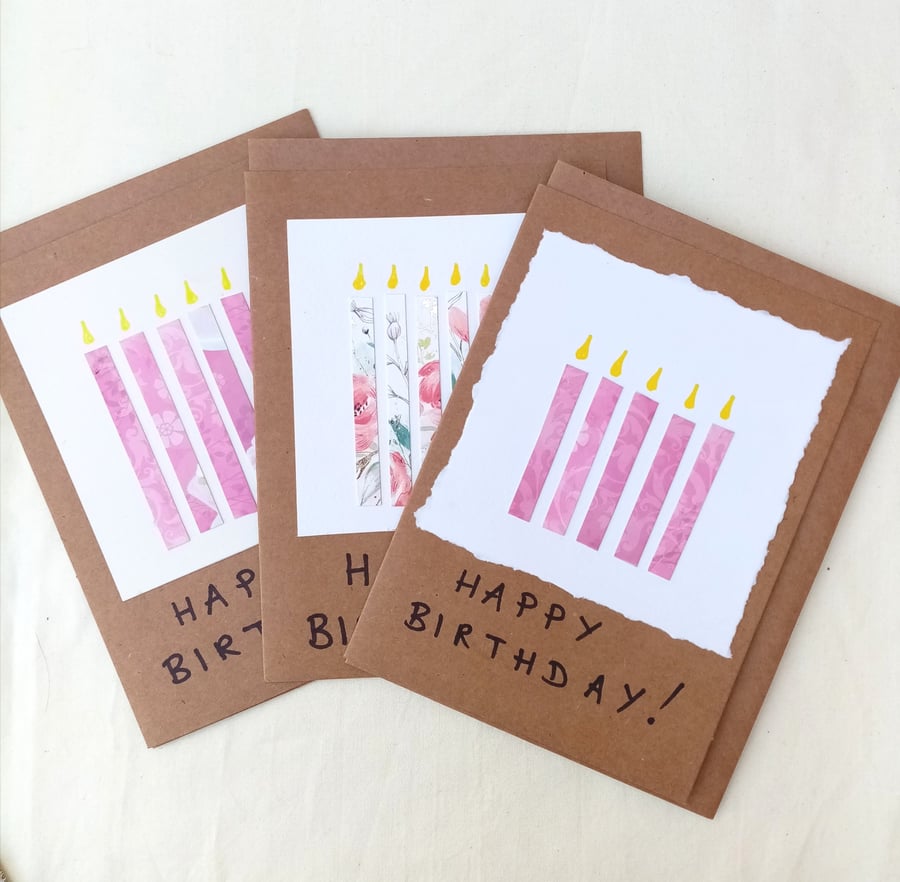 Pack of 3 Handmade Birthday Cards, Beautiful Bundle