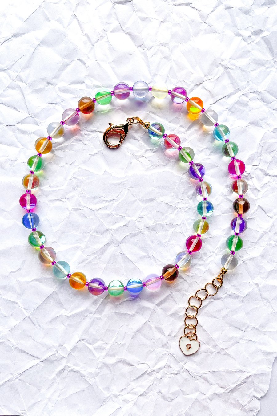 Iridescent Moonstone Chunky Glass Bead Necklace