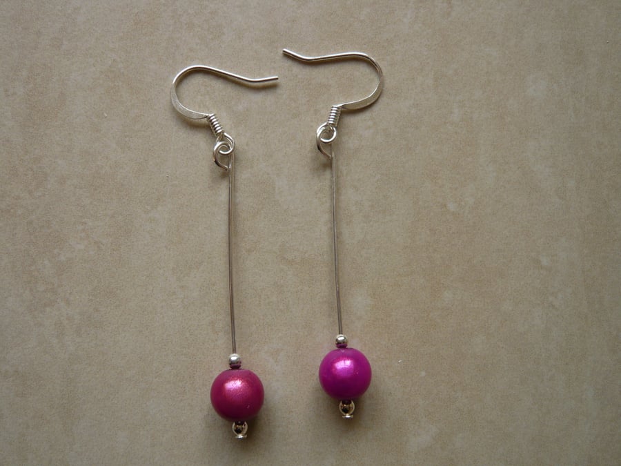 Cerise Pink Miracle Bead Dangle Earrings