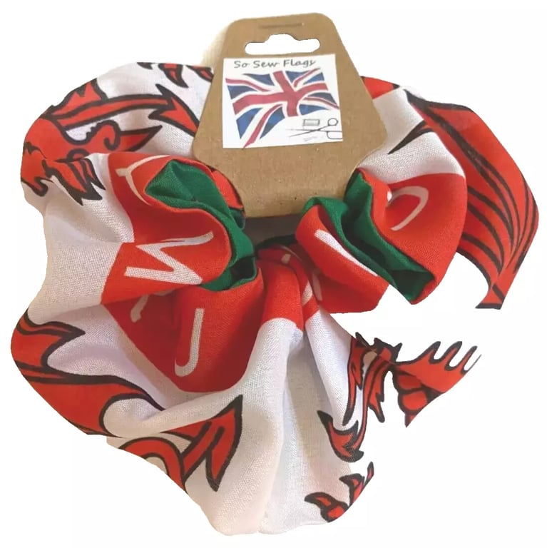 Cymru Wales Welsh Dragon Flag Hair Scrunchie Scrunchies Accessory Band Elastic