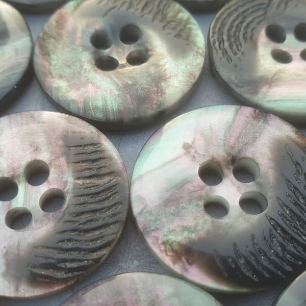 1" 25mm 40L Polyester Horn Buttons GREY Mix x 5 Buttons