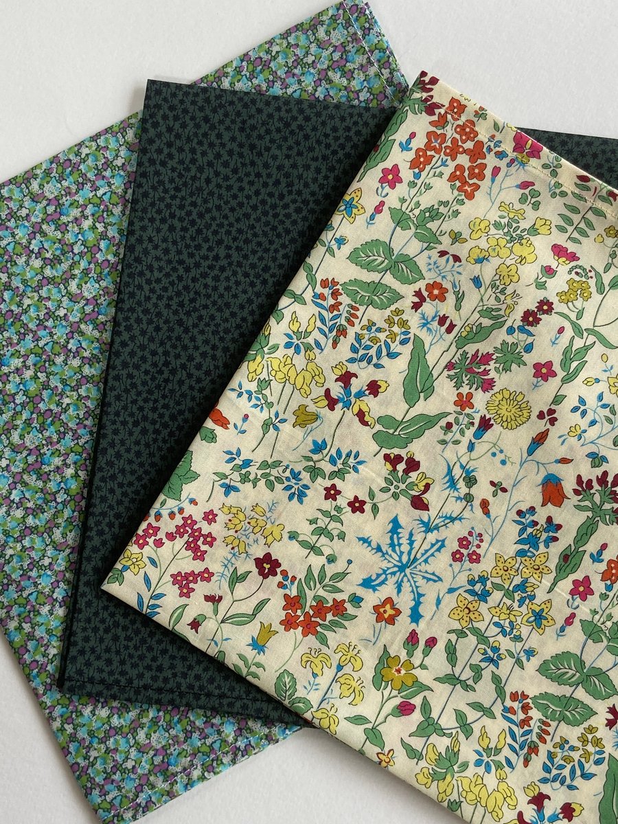 Gift Set of 3 Mens Liberty Tana Lawn Cotton Handkerchiefs - Green Colours