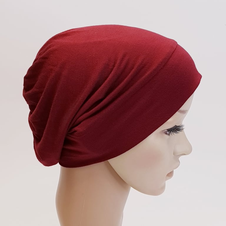 Burgundy chemo hat alopecia hair loss stretchy beanie surgical scrub cap