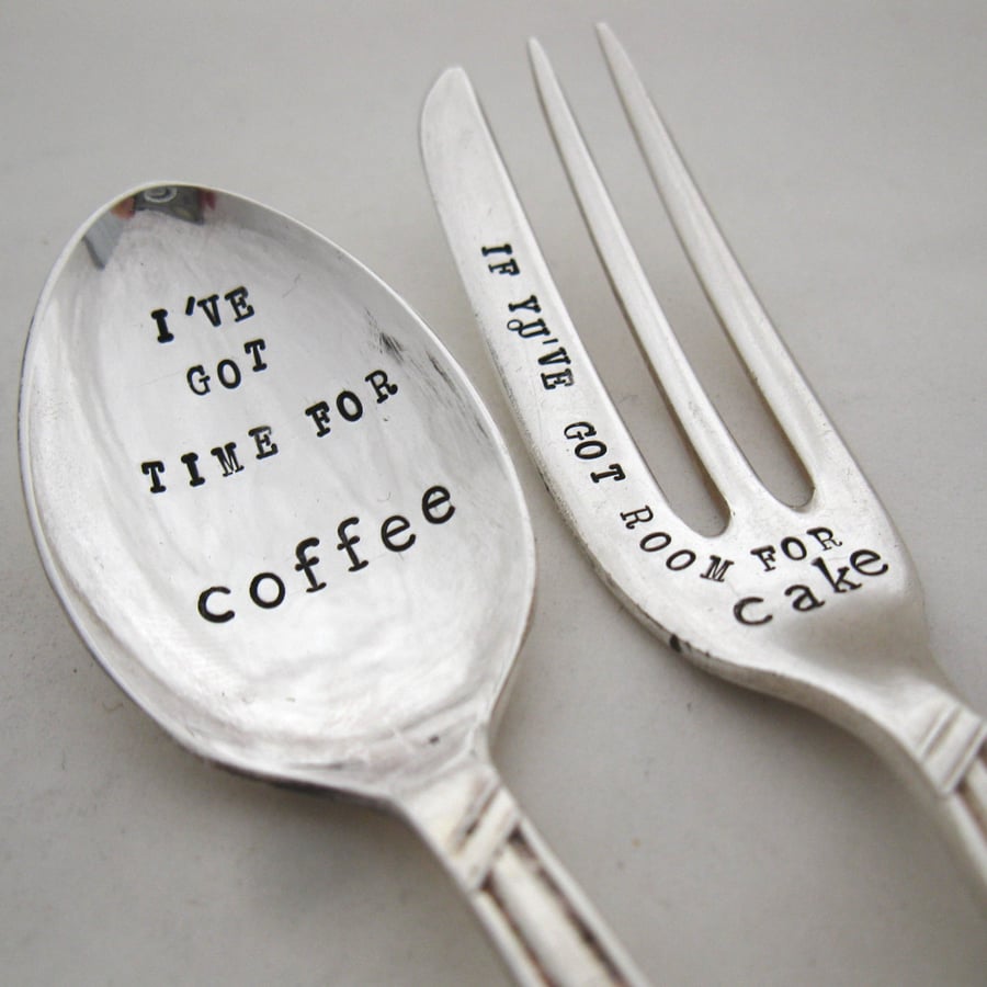 Coffeespoon and cakefork set, slight second, handstamped vintage