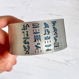Egyptian blessing cuff bracelet with Hieroglyphics, metal jewellery bangle. D22