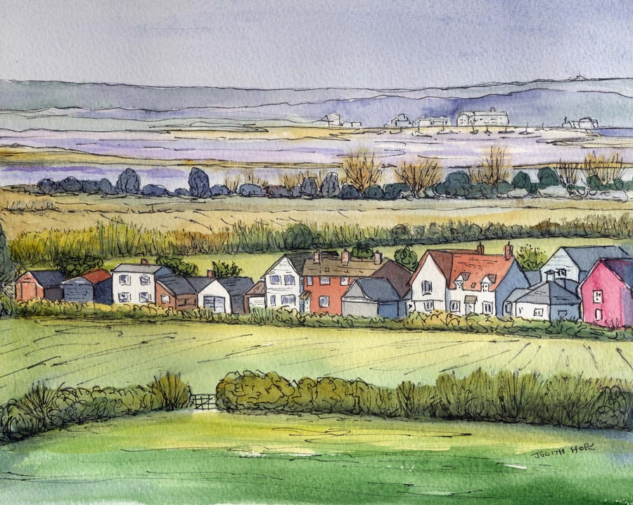 Steeple from Batts Road Looking North West Across the Village cards and prints