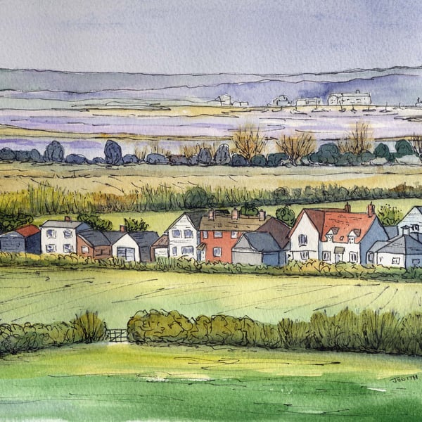 Steeple from Batts Road Looking North West Across the Village cards and prints