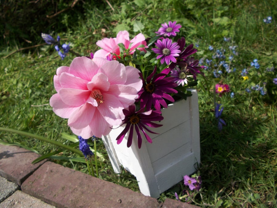 White wooden plant pot for outdoors planter flower pot for home