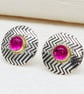 Zigzag ear studs featuring pink Corundum gemstones, handmade with a stone choice