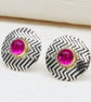 Zigzag ear studs featuring pink Corundum gemstones, handmade with a stone choice - Image 1