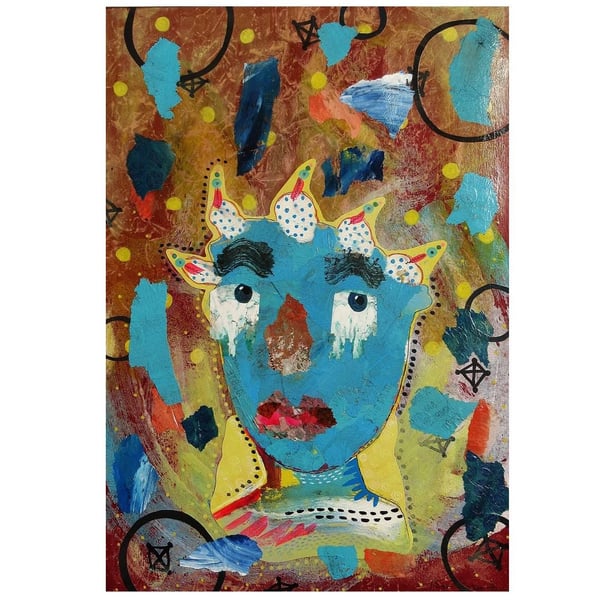 Outsider Folk Art Painting Original Artwork Primitive Surreal Figurative Paintin