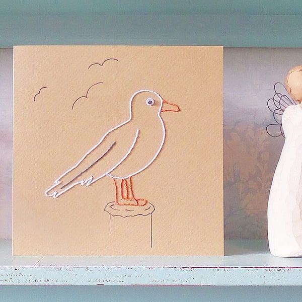 Seagull Card. Hand Sewn Card. Bird Card. Mothers Day Card. Blank Card. Travel.