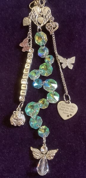 Personalised PET memorial SUN CATCHER WITH Faceted Octagonal AB Crystal Beads 